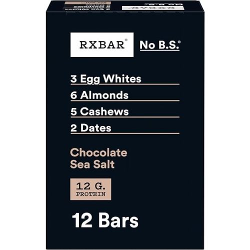 RXBAR Protein Bars, 12g Protein, Gluten Free Snacks, Chocolate Sea Salt, 22oz Box (12 Bars)