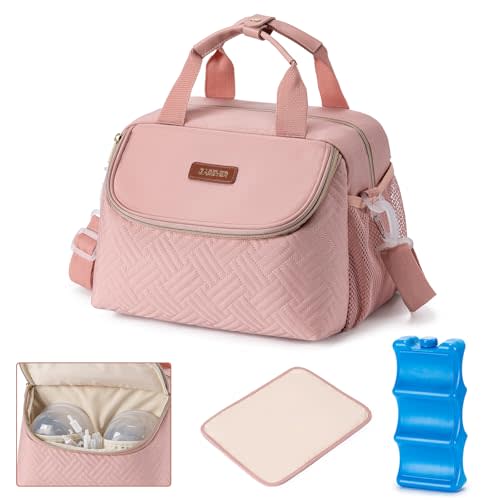 Breastmilk Cooler Bag with Ice Pack Fits 6 Baby Bottles up to 9 Ounce, Wearable Breast Pumps Cooler Bag for Nursing Mom Daycare, Work, Travel- Pink