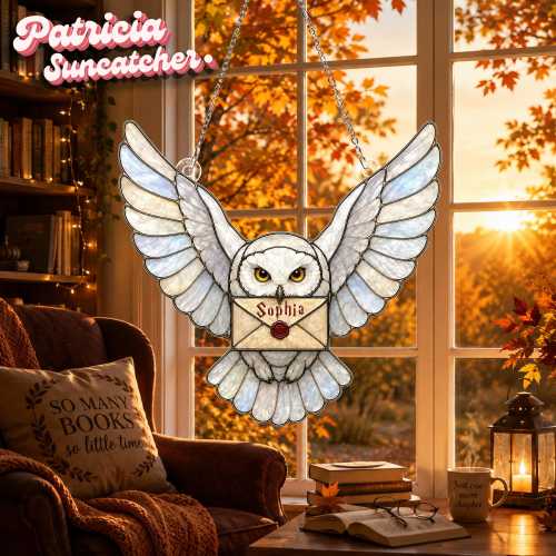 Personalized Owl Letter Suncatcher | Custom Name Wizard Acceptance Letter Window Hanging | Magic Birthday Gift