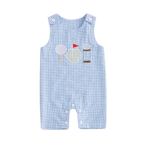 Thilsidee Infant Baby Boy Girl Golf Overalls Outfit Sleeveless Plaid Romper Straps Jumpsuit One Piece Playsuit Casual Clothes