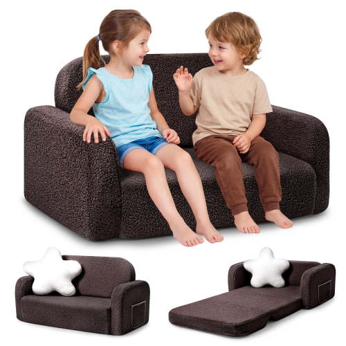Babyeap Extra Wide Kids Chair,2-in-1 Convertible Toddler Chairs,Soft Comfy Kids Couch, Kids Sofa for Boys & Girls 3+,Brown
