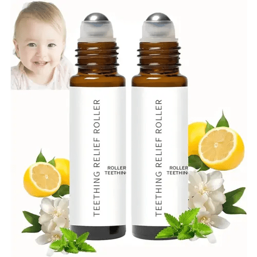 Mamas Teether, Teething Roller All Natural for Babies, Baby Teething Oil Roller, Velaria Natural Relief Roller with Chamomile & Rose Oil,Teething Roller All Natural for Baby (1, 10ML-2PCS)