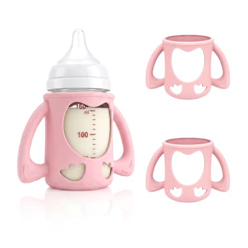 2-Pack Silicone Sleeves for Pigeon Glass Nursing Bottle 5.4 oz | BPA-Free Drop-Resistant Baby Bottle Sleeves with Handles, Compatible with Pigeon Anti-Colic Wide Neck Glass Baby Bottles