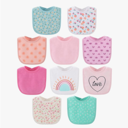 The Peanutshell Baby Girl Terry Bib Set of 10-100% Cotton, Soft, Absorbent Baby Bibs for Girls, Toddler Baby Girl Bibs Set, Newborn & Infant Bib - Rainbow Floral