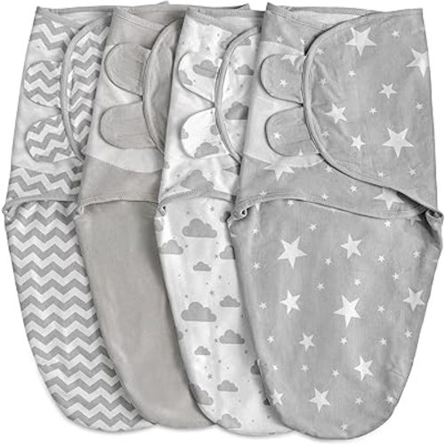 Organic Baby Swaddle Sleep Sacks, 4-Pack Swaddles for Newborns Baby Essentials, Infant 0-3 Months, 100% Cotton Soft & Snug Adjustable Wrap Nursery Swaddling Blankets Improves Sleep