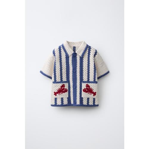 LAGOSTA CROCHET KNIT SHIRT - Ecru / Blue | ZARA United States