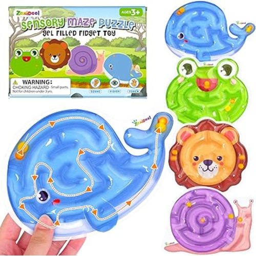 Sensory Toys Fidget Marble Maze : 4 Pack Gel Filled Sensory Items for Kids Childrens Teens with Autism- Classroom Must Haves- Squishy Sensory Calm Down Corner Supplies Road Trip Activities for Kids