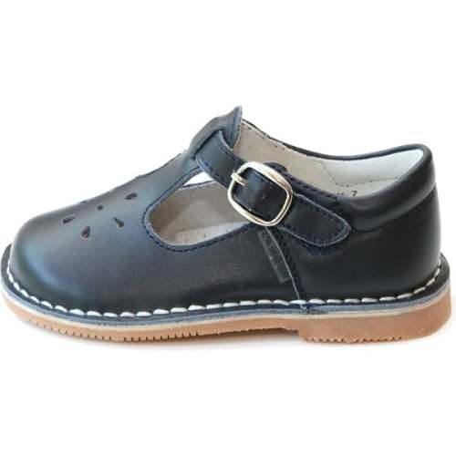 Joy Classic Leather Stitch Down T-Strap Mary Jane, Navy - L'Amour | Maisonette