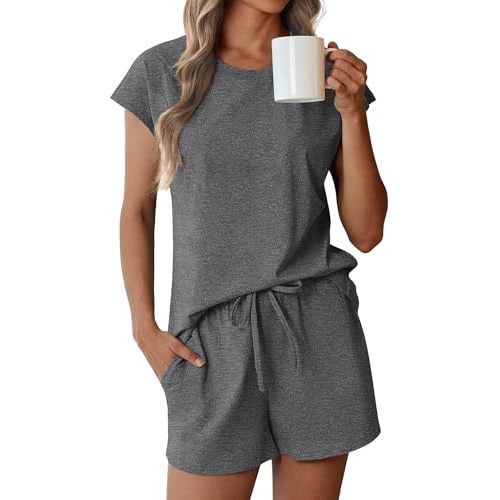 Ekouaer Cotton Pajamas for Women Set 2 Piece Cap Sleeve Pjs Shorts Set Lounge Sets Sleepwear S-XXL
