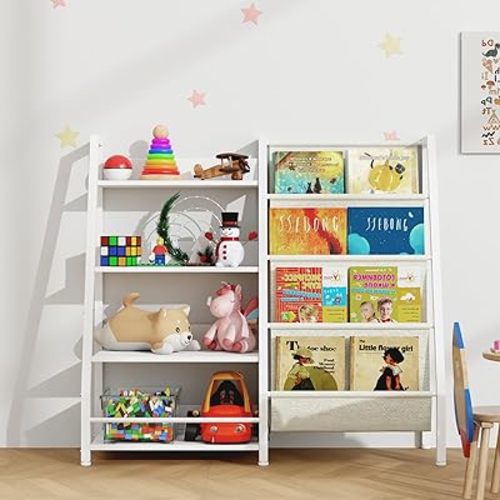4-Tier Kids Bookshelf,Premium Book Shelf for Kids Rooms - Toddler Sling Book Rack with Deep Sleeves, Nursery Bookcase Organizer