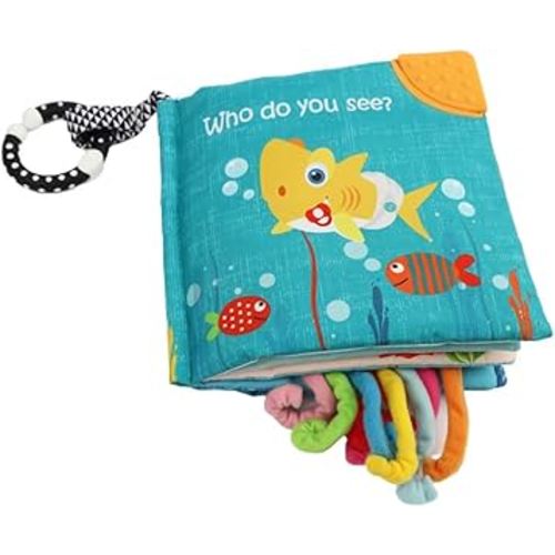 Fish Baby Books Toys, Touch Feel Cloth Crinkle Books for Babies, Infant Toys 0-6, 6-12, 12-18 Months,Early Learning Education Toys,Shower Baby Christmas Gifts for Boys Girls,Teething,Mirror,Shark