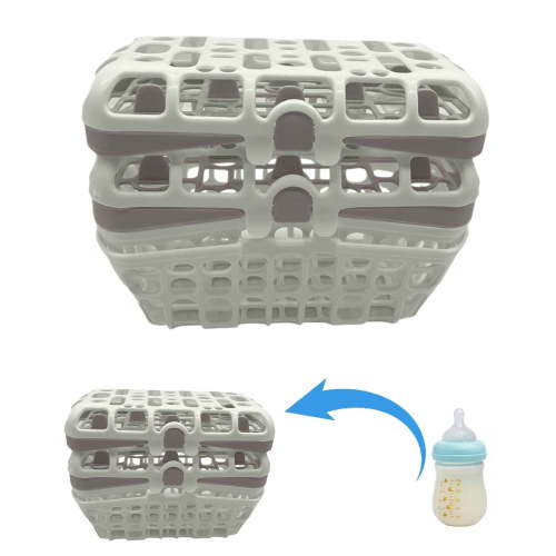 Baby Bottle Dishwasher Basket, Large Capacity Baby Bottle Cleaning Rack, Toddler Infant Bottle Parts Organizer, Includes 2 Grey Baskets