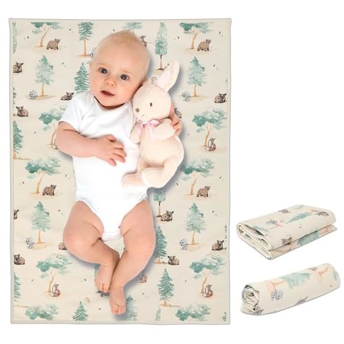 Vegan Leather Baby Changing Mat - Wipeable Portable Changing Pad, Foldable Travel Changing Mat for Baby, Newborns Toddlers Shower Gifts (Forest,20"*28")