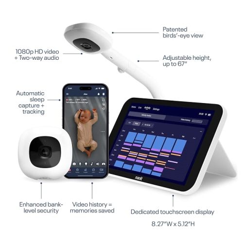 Nanit Smart Baby Monitor System with Floor Stand & 8" Display Screen - Crystal-Clear Video, Real-Time Notifications, Sleep Insights - Baby Must Have for Parents