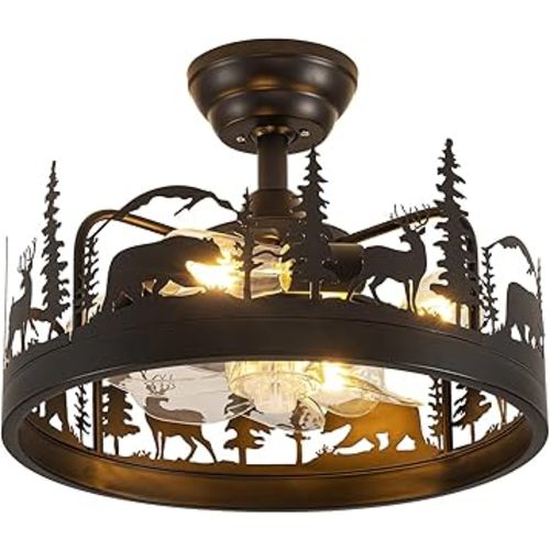 Black Chandelier Fan with，Farmhouse Rustic Ceiling Fan with Light and Remote, Adjustable Height, Rustic Chandeliers for Living Room, Bedroom, Hallway, Entryway Kitchen Lighting