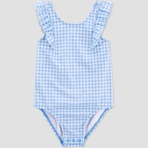 Carter's Just One You®️ Toddler Girls' Ruffle Gingham One Piece Swimsuit - Blue 2T