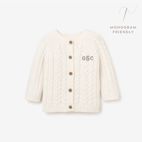 Whisper White Horseshoe Cable Knit Baby Cardigan – Elegant Baby