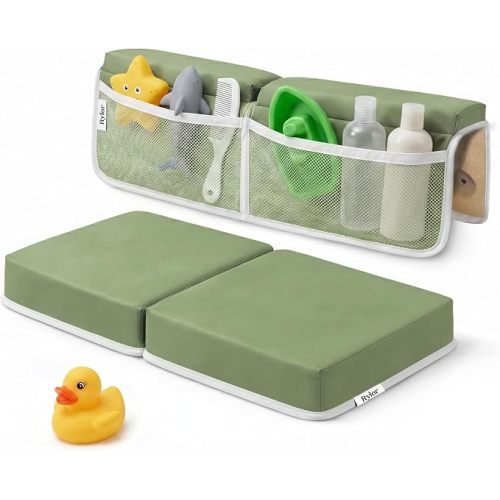 Rylor Premium Baby Bath Kneeler Mat & Elbow Rest Pad Set – Comfortable Bath Kneeler and Elbow Kneeling Rest Pad for Parents, Extra Long 26'', 2.4'' Thick, Non-Slip Support for Easy Bath Time (Gray)