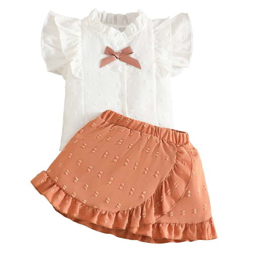 TOWED22 Girls Summer Outfits 2 Piece Clothes Toddler Baby Girl Off Shoulder Floral Top & Pocket Shorts Set 1-7Y(Orange,9-12 M)