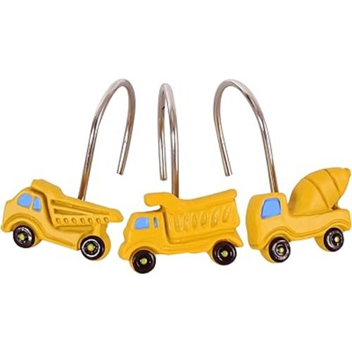 12 Pieces Truck Construction Shower Curtain Hooks Rings, Car Tractor Decorative Shower Hooks for Shower Curtain, Stainless Steel Decorative Shower Hangers Rings for Bathroom