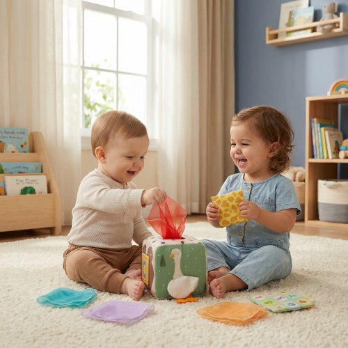 Montessori Baby Sensory Tissue Box – Soft Crinkle & Touch Activity Toy