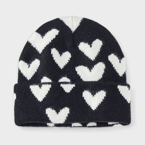Girls' Knitted Heart Beanie Hat - Cat & Jack™ Black/White
