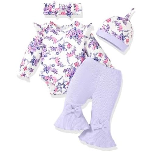 AMAWMW Baby Girl Clothes Ruffle Sleeve Romper Flared Pants Infant Outfit