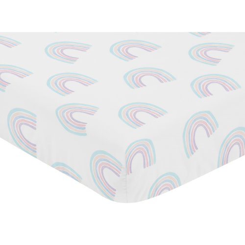 Pastel Rainbow Collection Girl 4-piece Nursery Crib Bedding Set - Blush Pink, Purple, Teal, Blue and White