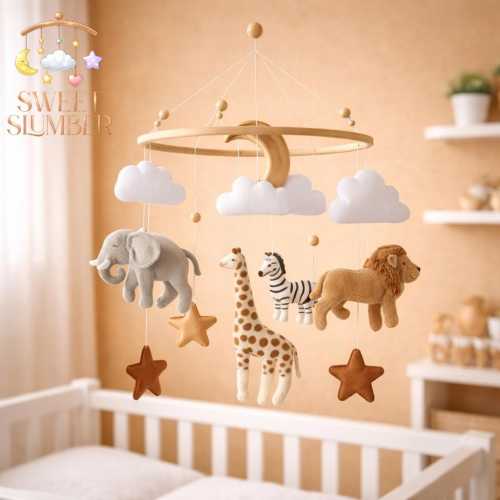 Safari Baby Mobile | Neutral Felt Animals | Elephant, Lion & Giraffe Nursery Decor | Gender Neutral Crib Hanging