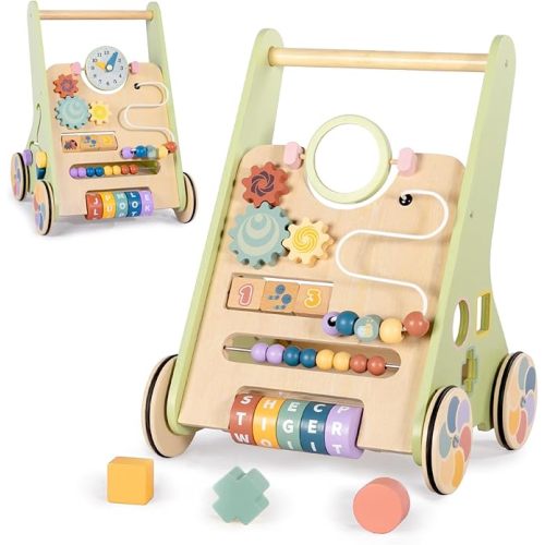 Wooden Baby Walker for 6-12 Months, Montessori Walker Push Toy for Toddlers Learning to Walk, Push Walker Baby Activity Center for Boys and Girls