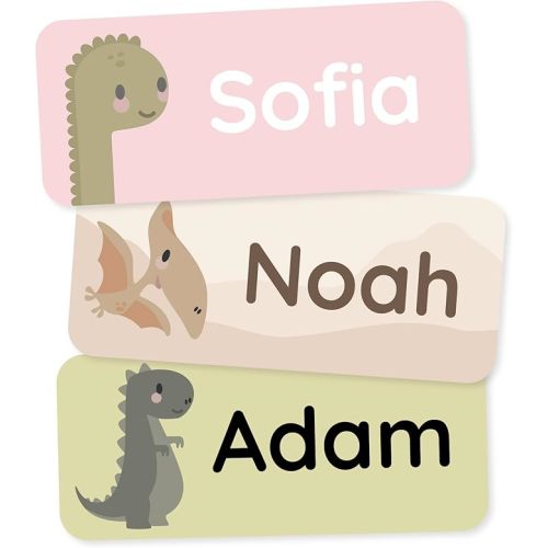 Personalized Name Labels for Kids (60) – Custom Waterproof & Durable Stickers for Clothing, Daycare, Office & School Supplies - Dinosaurs