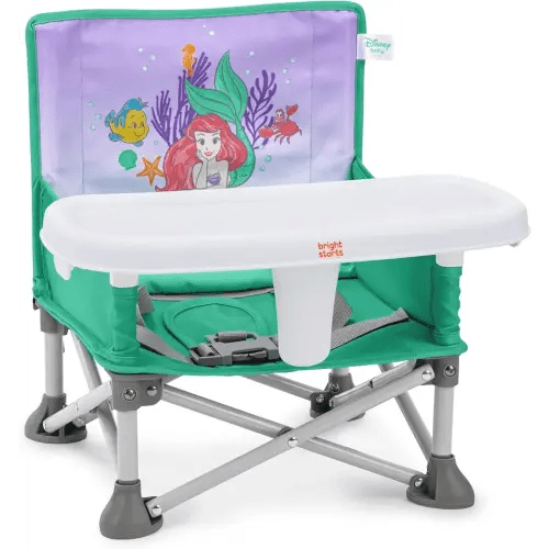 Bright Starts Disney Princess Ariel Pop 'N Sit Portable Booster, Indoor/Outdoor Use, Floor Seat with Feeding Tray, 6 Mos - 3 Yrs