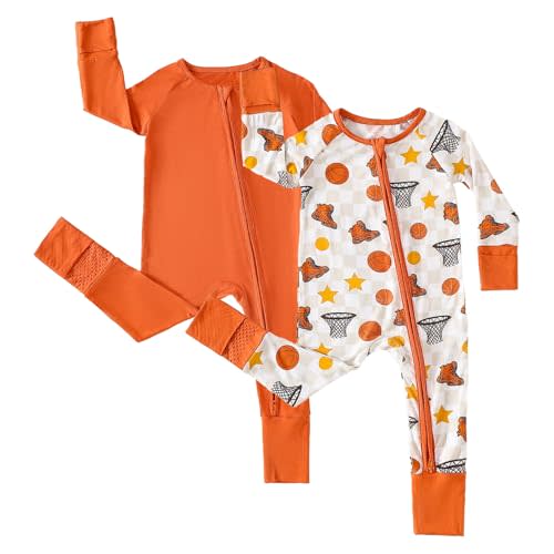 Chichoo Rayon from Bamboo Baby Pajamas Boy 2pack Baseball Football Infant 2 Way Zipper Pjs Romper Newborn Footless Sleeper