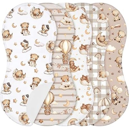 SmoothNovelty 5 Pack Teddy Bear Baby Burp Cloths Soft Absorbent Burping Rags for Newborns 19"x9" Spit up Cloths for Boy Girl Newborn Baby Shower Registry Gifts Set Nursery Decor