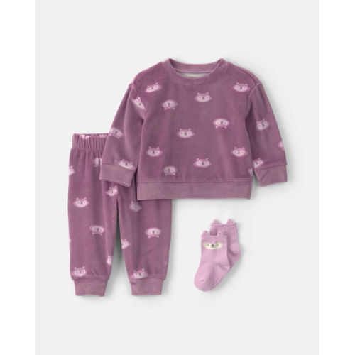 Baby Girl 3-Piece Fox Long-Sleeve Top & Pant Set - Purple | Carter's