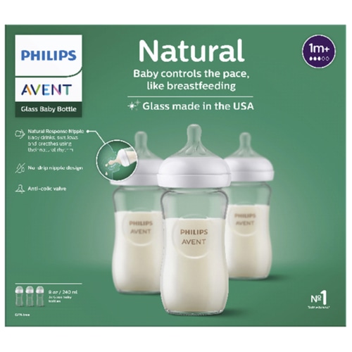 Philips Avent Glass Natural Baby Bottle, Clear, 8oz, 3pk