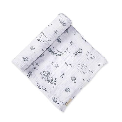 PEHR Muslin Cotton Swaddle, Life Aquatic | Organic Baby Blanket | Ultra-Soft & Versatile | 47” x 47”
