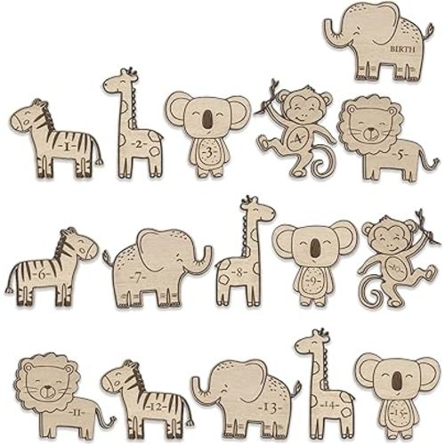 3D Wooden Growth Ruler Markers for Kids Height Measurement, Safari Shapes for Boys Nursery.