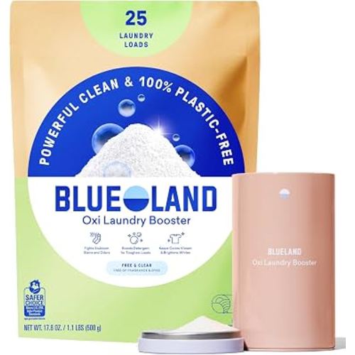 BLUELAND Oxi Laundry Booster Powder, Fragrance Free & Clear, 17.6 oz | 100% Plastic-free Formula, Lifts Stains & Brightens, No Chlorine Bleach, Dyes, PFAS, or Microplastics, Whitens Whites : Health & Household