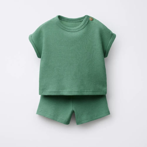 PLAIN WAFFLE T-SHIRT AND BERMUDA SET - Green | ZARA United States