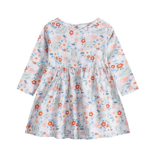 Zpanxa Toddler Girl Outfits Princess Dresses, Baby Girls Long Sleeve One-Piece Floral Print Skirt Casual Dress, Cotton Dresses Gray (9-12 Months)