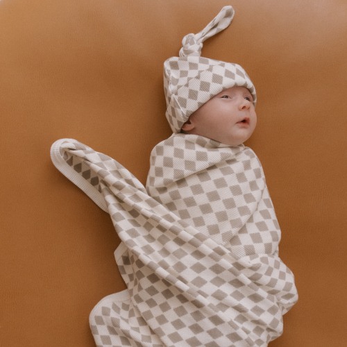 Organic Swaddle Blanket & Hat Set - Harlequin