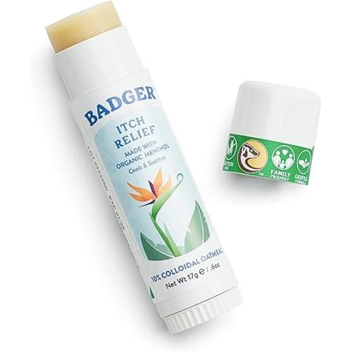 Badger Bug Bite Itch Relief Stick, Natural & Organic Anti Itch Cream for Bug Bites, Rashes & Poison Ivy, Fast Itchy Skin Relief After Bite, Works Great, Smells Great, Easy to Use, .6 oz