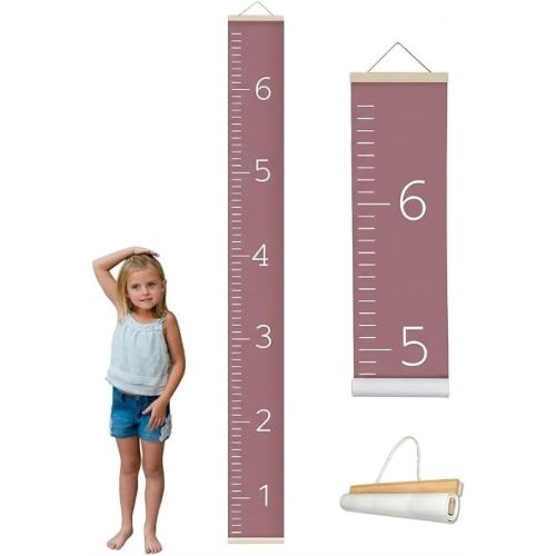 Morxy Canvas Growth Chart for Kids - Unisex Kids Room Wall Decor - Measuring Height Chart- Wall Tape with Height Chart for Kids (Canvas, Plain Mauve)