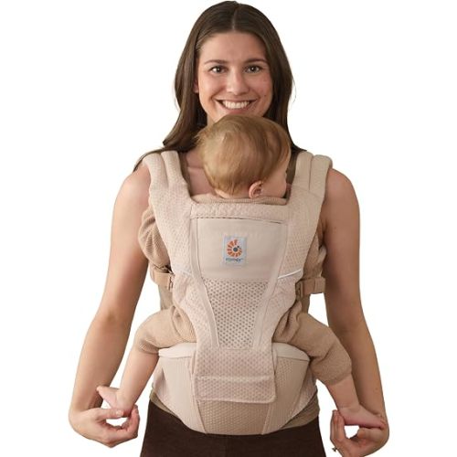 Ergobaby Alta Hip Seat Baby Carrier for Babies & Toddlers 4-48 Months (12-45 lbs) - 3-Position Convertible Ergonomic Baby Carrier with Storage Pocket, Sun Hood, Hip-Healthy Positioning - Natural Beige