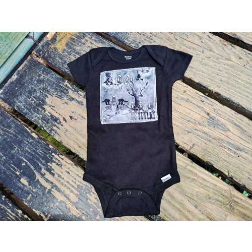 Skeleton dance Onsie baby or toddler tshirt custom made applique patch retro , shower , birthday gift halloween