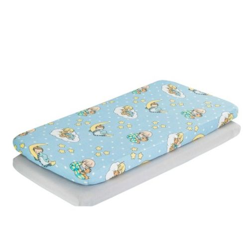 Everyday Kids Precious Moments 2-Pack Baby Boy Cradle Sheets, 100% Cotton Jersey Knit, Soft & Breathable – Blue/Yellow Print & Solid Gray
