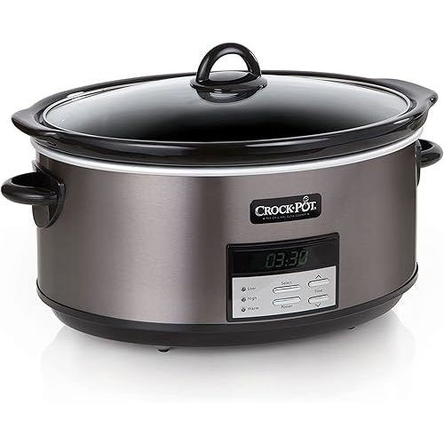 Crock-Pot Large 8-Quart Programmable Slow Cooker with Auto Warm Setting Black Stainless Steel