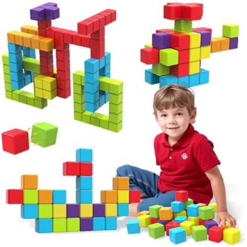 Magnetic Building Blocks, 1.65 inch Large Stacking Cubes for Toddlers 1-3
