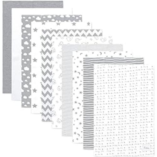 Comfy Cubs Burp Cloths 10 Pack Large 100% Cotton Washcloths Double Layered Absorbent Burping Cloth Extra Absorbent Baby Burp Cloth Extra Soft for Boys and Girls (Grey Pattern, Pack of 10)